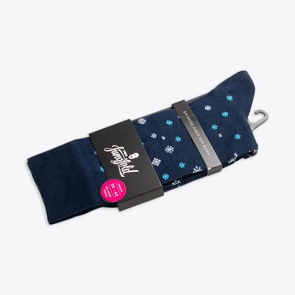 Von Jungfeld Herrensocken dunkelblau mit Schneeflocken Muster