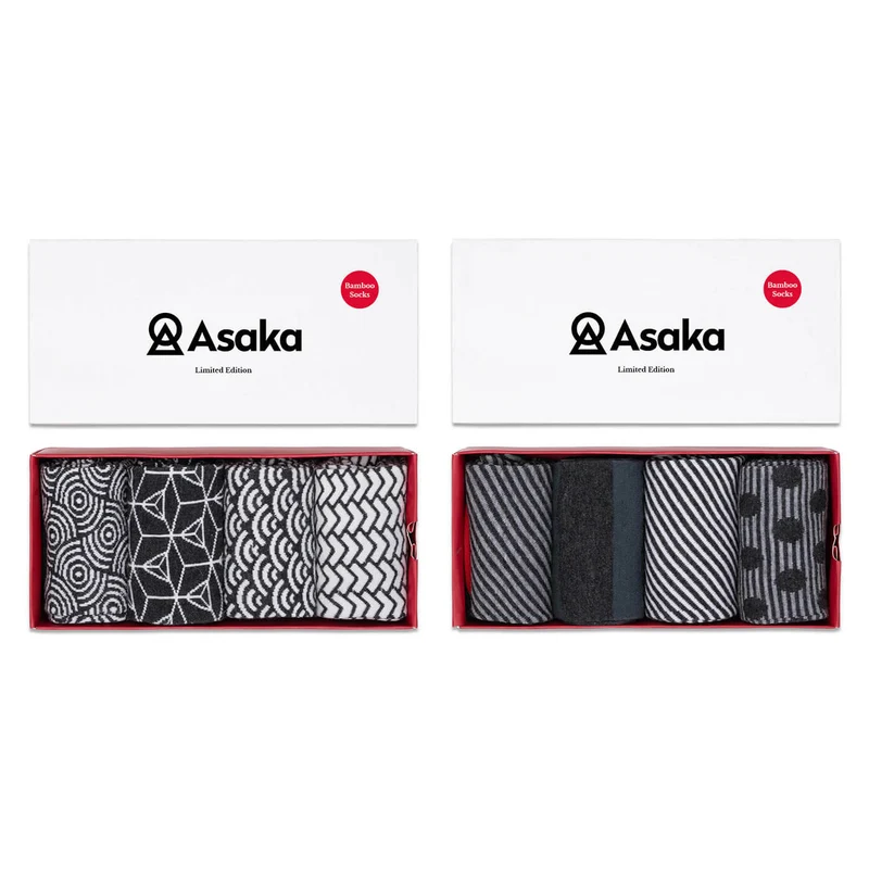 Asaka 2 x 4er-Box Bambussocken Herren japanische Muster Yuma