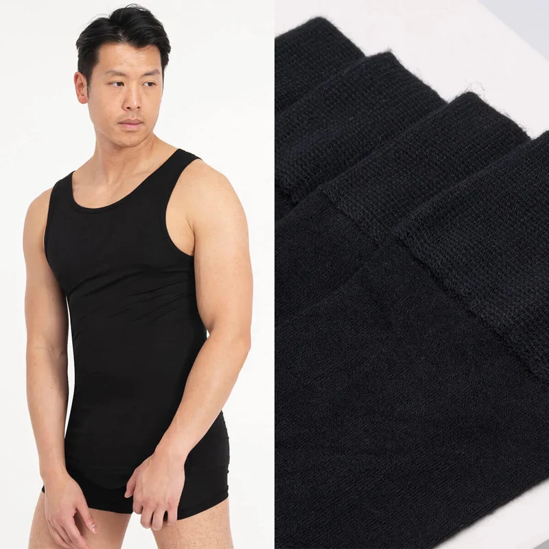 Asaka Set 4 Socken & Unterhemden Bambus schwarz