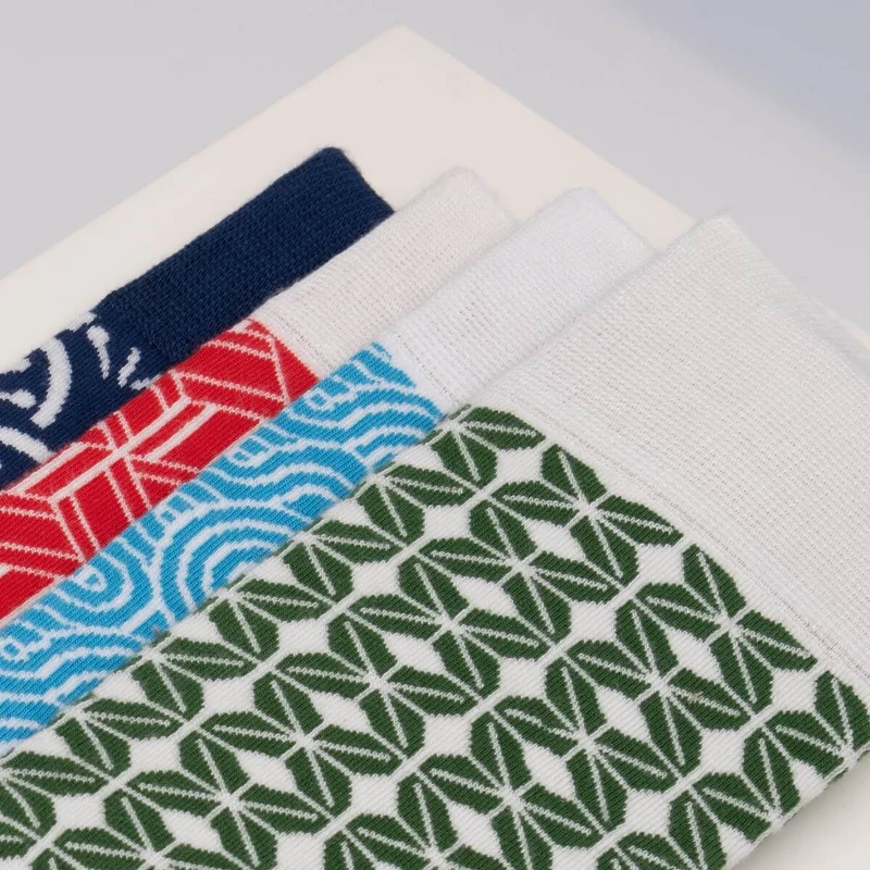 Asaka Set 4 Boxer & Socken Bambus Weiß / gemustert