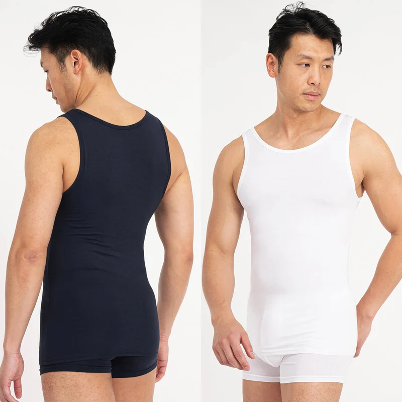Asaka 4er-Pack Unterhemden Bambus Navy & Weiß
