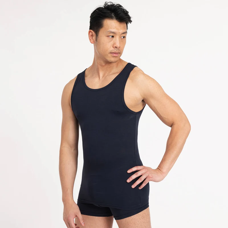 Asaka 4er-Pack Unterhemden Bambus Navy & Weiß