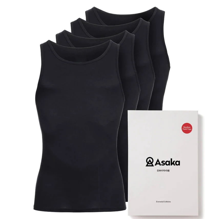 Asaka 4er-Pack Unterhemden Bambus Schwarz