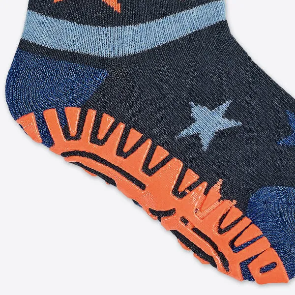 Sterntaler Fliesen Flitzer Babysocken AIR dunkelblau orange Neon Sterne Jungs