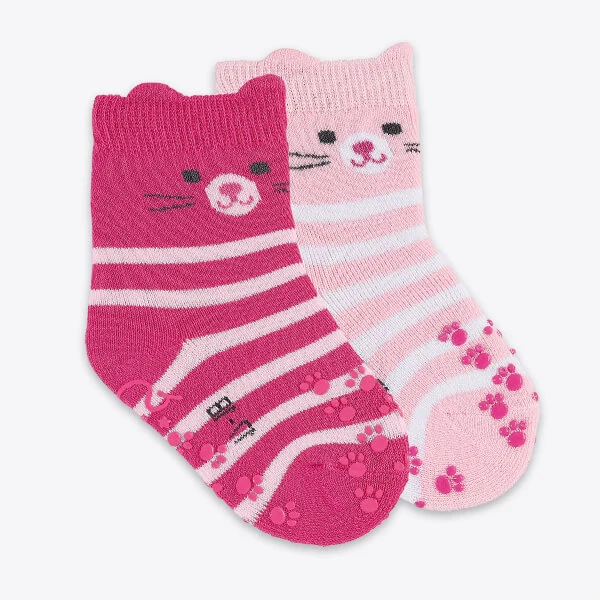 Sterntaler 2er Pack ABS Babysocken Katzen Motiv pink rosa gestreift Mädchen