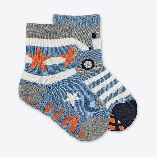 Sterntaler 2er Pack ABS Babysocken Abschleppwagen Motiv Sterne blau grau Jungs
