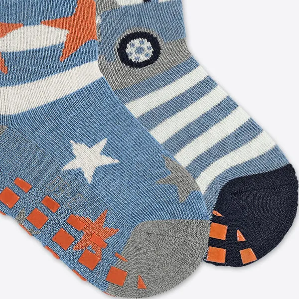 Sterntaler 2er Pack ABS Babysocken Abschleppwagen Motiv Sterne blau grau Jungs