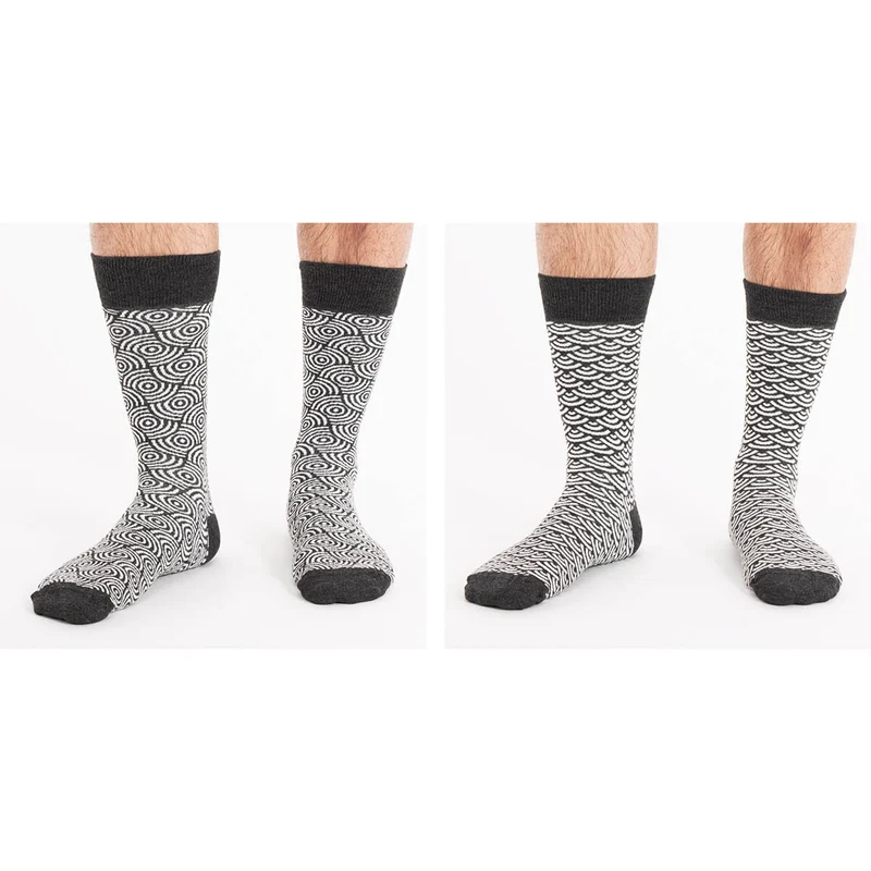 Asaka 2er-Set Bambussocken Herren schwarz japanische Muster 1