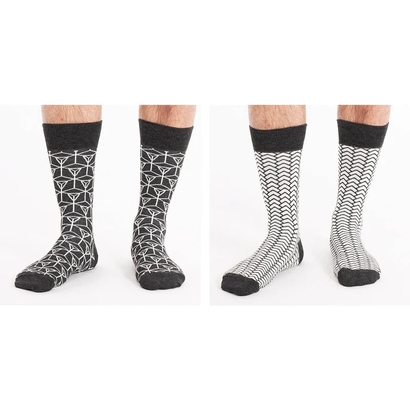 Asaka 2er-Set Bambussocken Herren schwarz japanische Muster 2