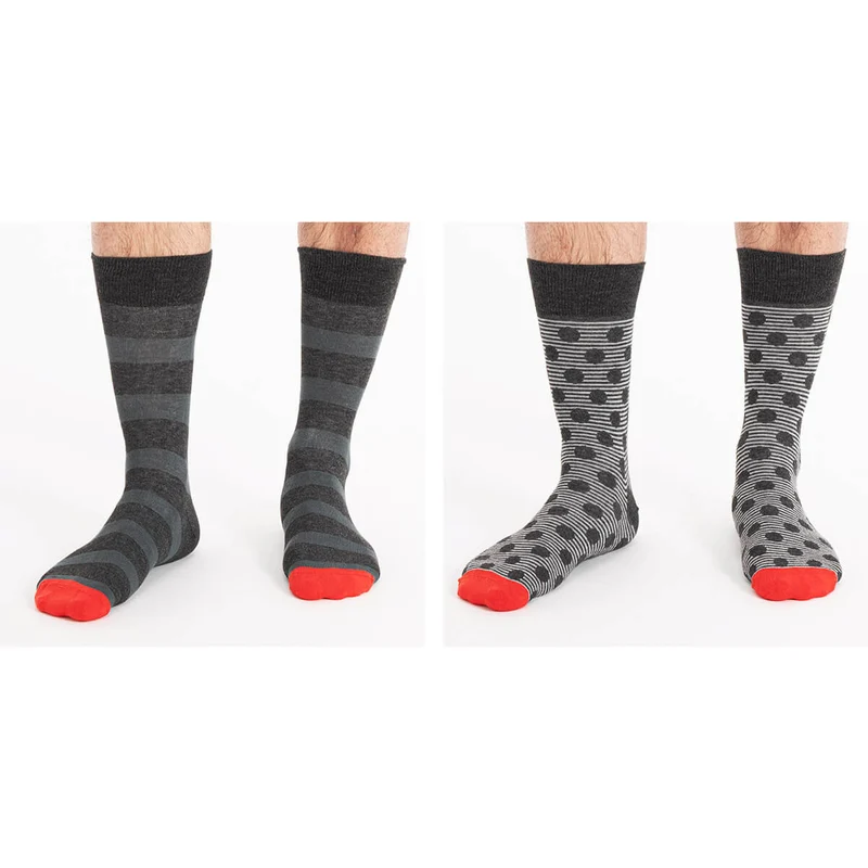 Asaka 2er-Set Bambussocken Herren Streifenmuster Schwarz & Grau