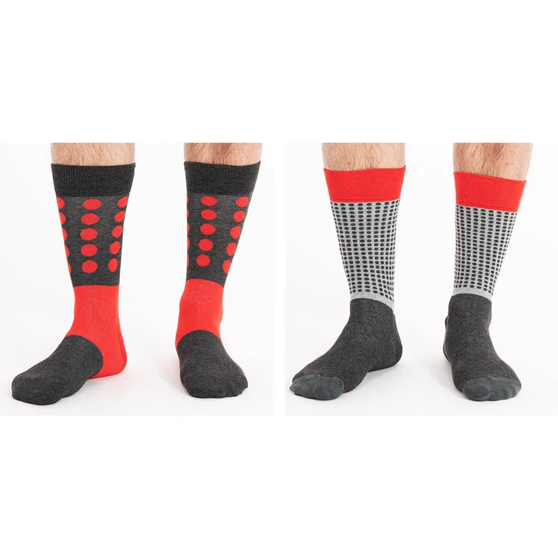 Asaka 2er-Set Bambussocken Herren Muster Kreise & Punkte