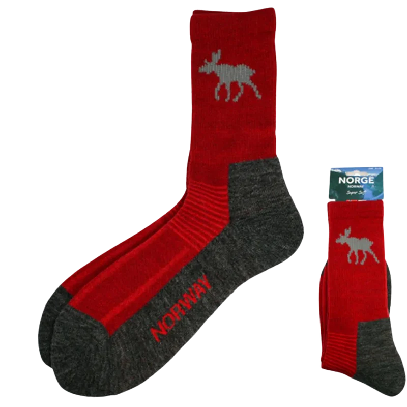 Wandersocken im Elch-Design - Rot / Grau