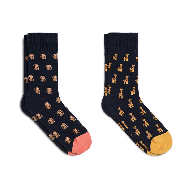 Bale® 2er-Set lustige Damensocken Muster Affen & Giraffen