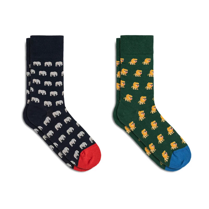Bale® 2er-Set lustige Damensocken Elefanten & Löwen