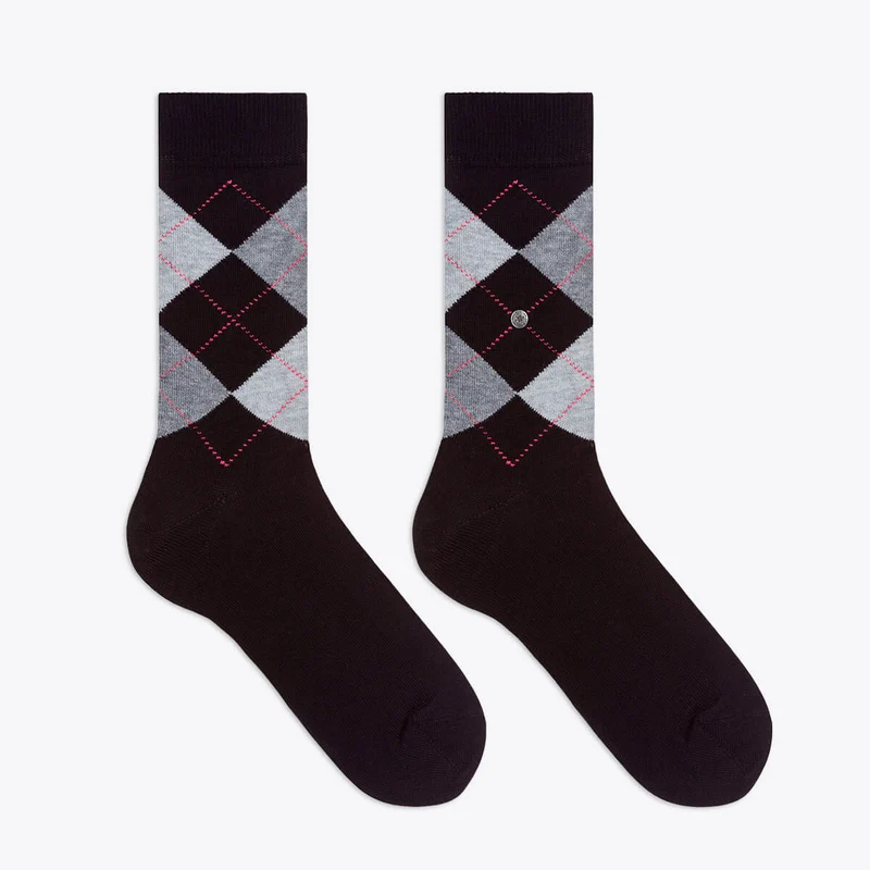 Burlington Damensocken Queen Argyle Muster schwarz & grau