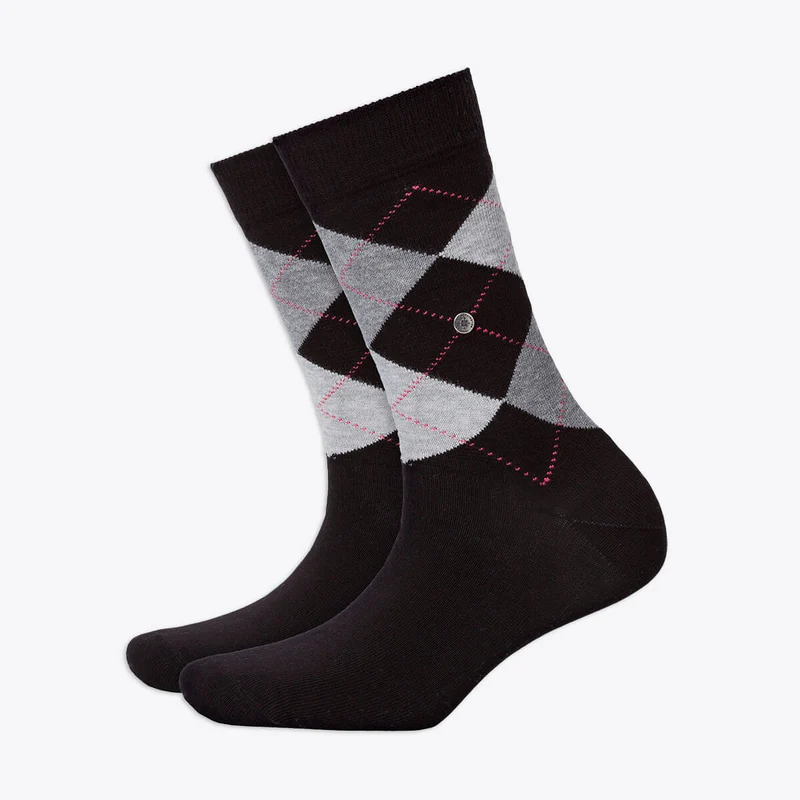Burlington Damensocken Queen Argyle Muster schwarz & grau