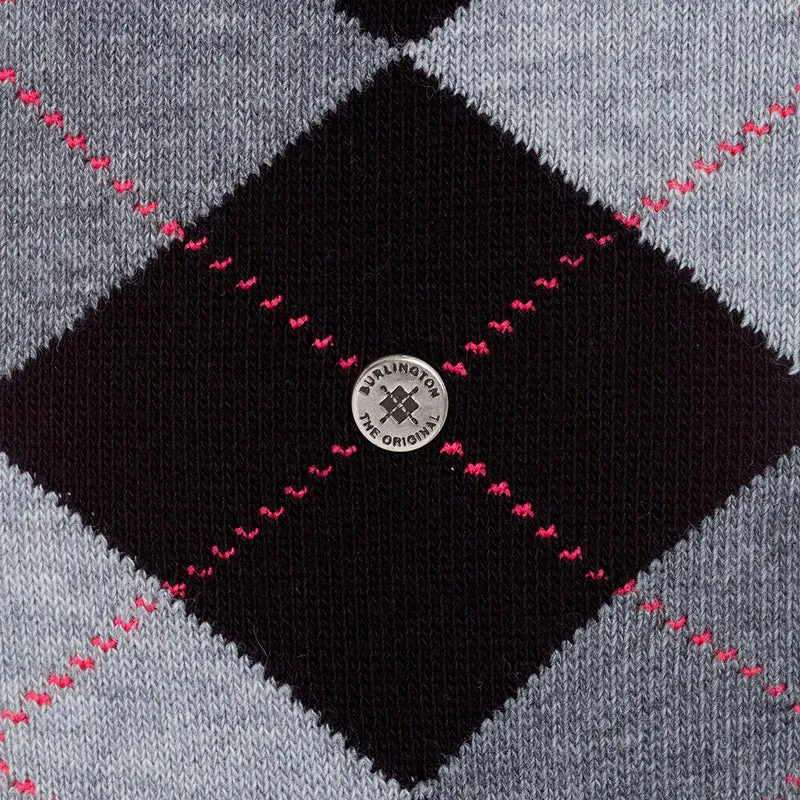 Burlington Damensocken Queen Argyle Muster schwarz & grau