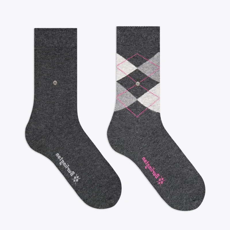 Burlington Damensocken 2er Set Everyday Mix Rauten anthrazit & grau