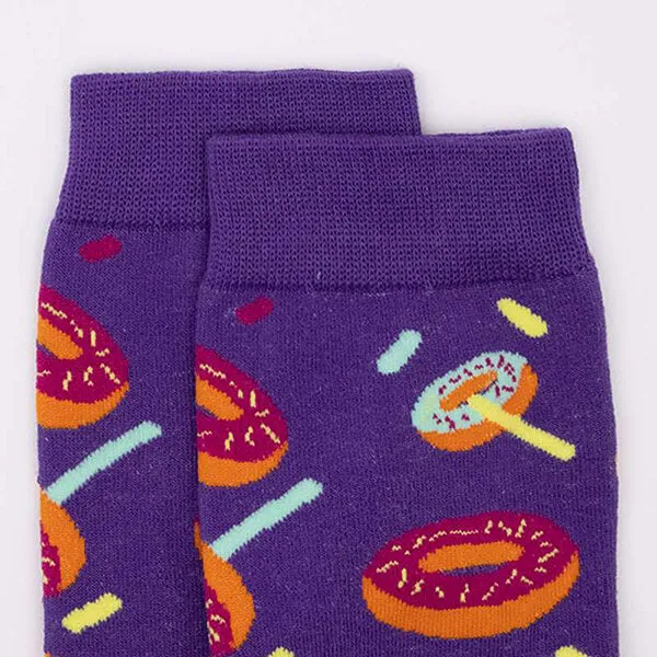 Damen Motivsocken mit Donuts in lila & orange