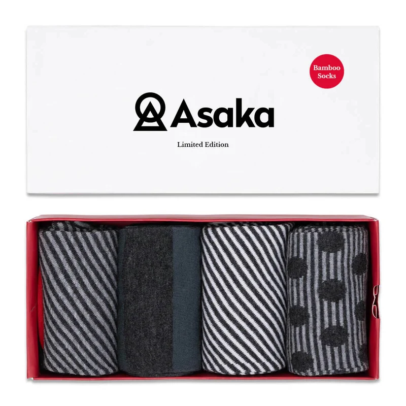 Asaka 4er-Box Bambussocken Herren Streifen Edo