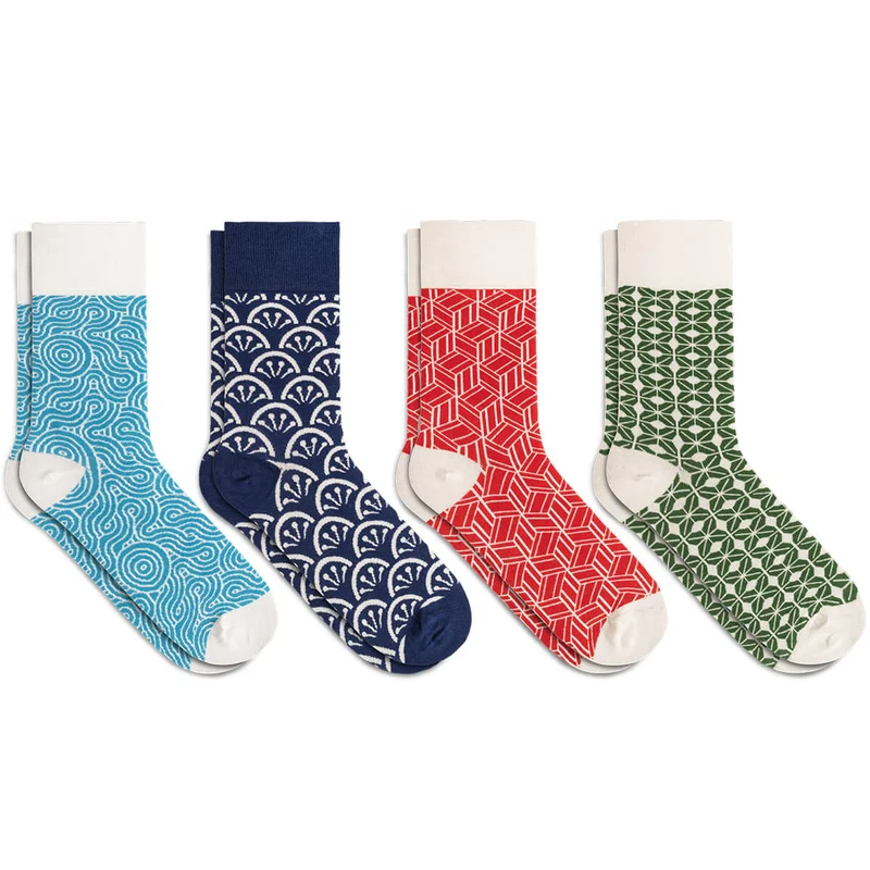 Asaka 4er-Box Bambussocken Herren japanische Muster Minato