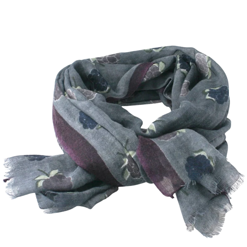 Damenschal mit norwegischen Moltebeerendesign - grau/lila - 180 x 70 cm