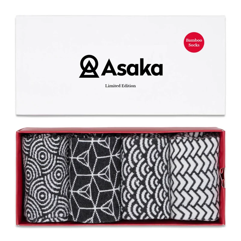 Asaka 4er-Box Bambussocken Herren japanische Muster Haruto