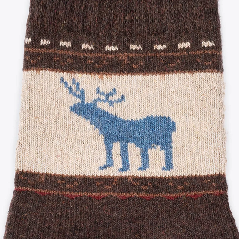 4er Set Winter Damensocke Wolle braun Rentier Motiv