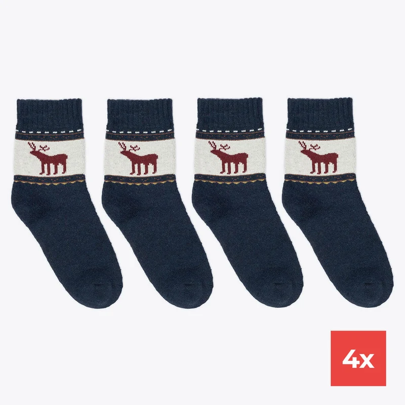 4er Pack Wollsocken Damen Rentier blau