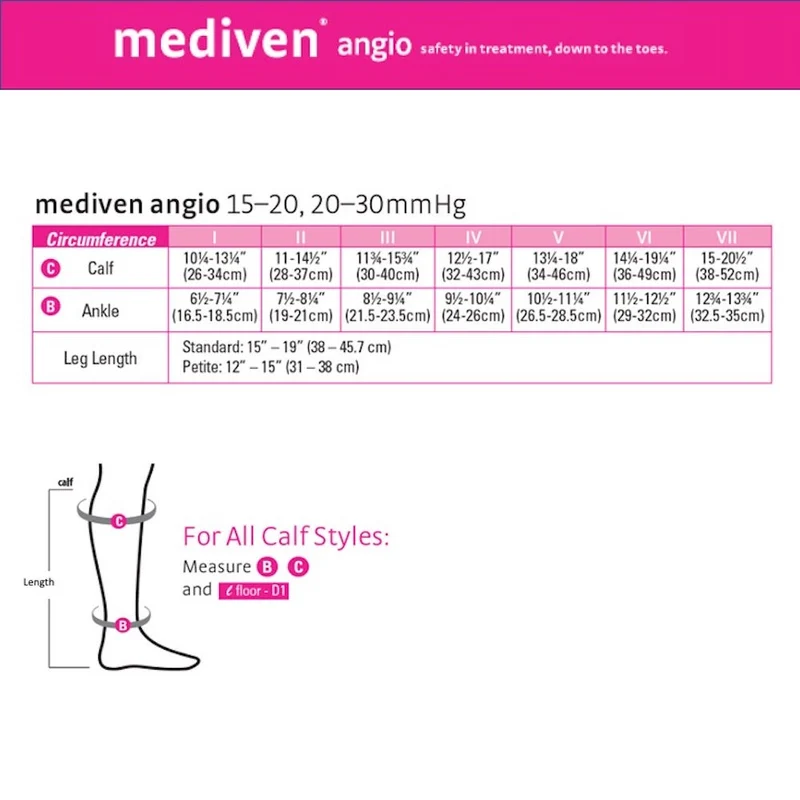 mediven angio 15-20 mmHg calf closed toe petite