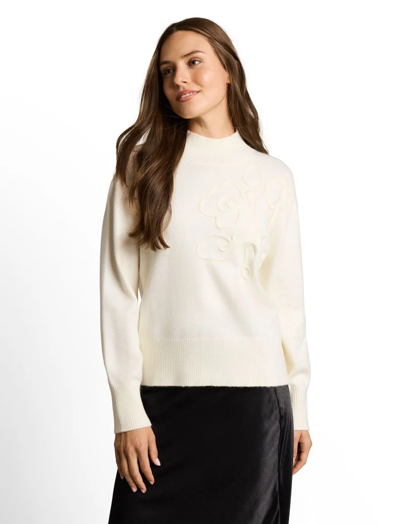 Oversize Cosy Strickpullover mit Blumen-Stickerei