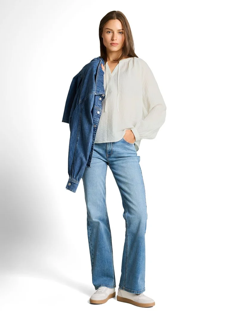 Crinkle Bluse mit Bindeband