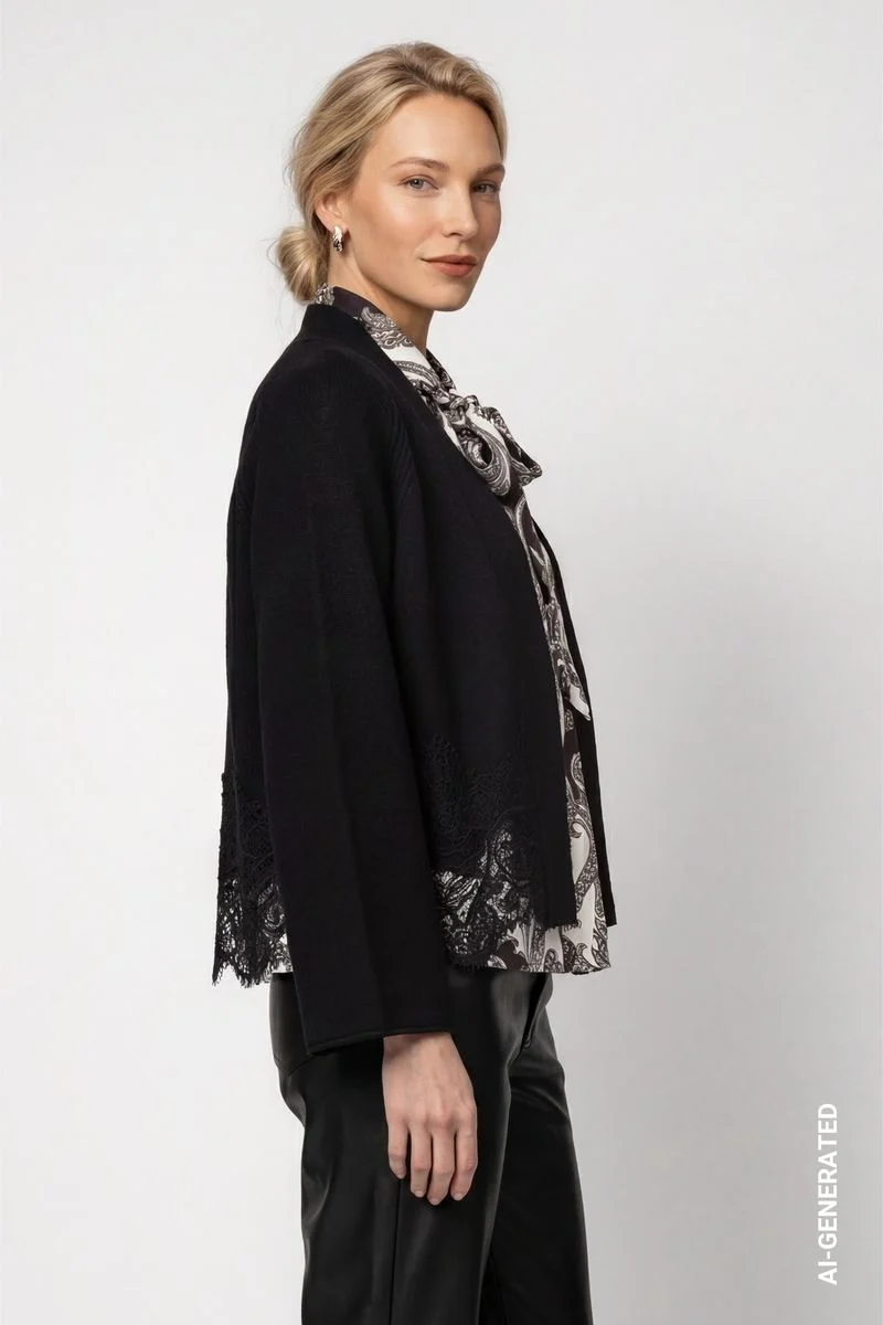 Strickjacke mit Spitzenborte