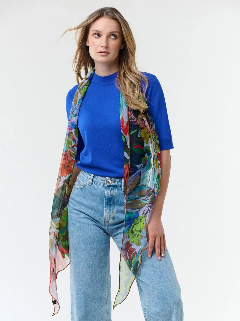 Seide Schal Langer Seidenschal mit Blumen-Design im Bias Cut