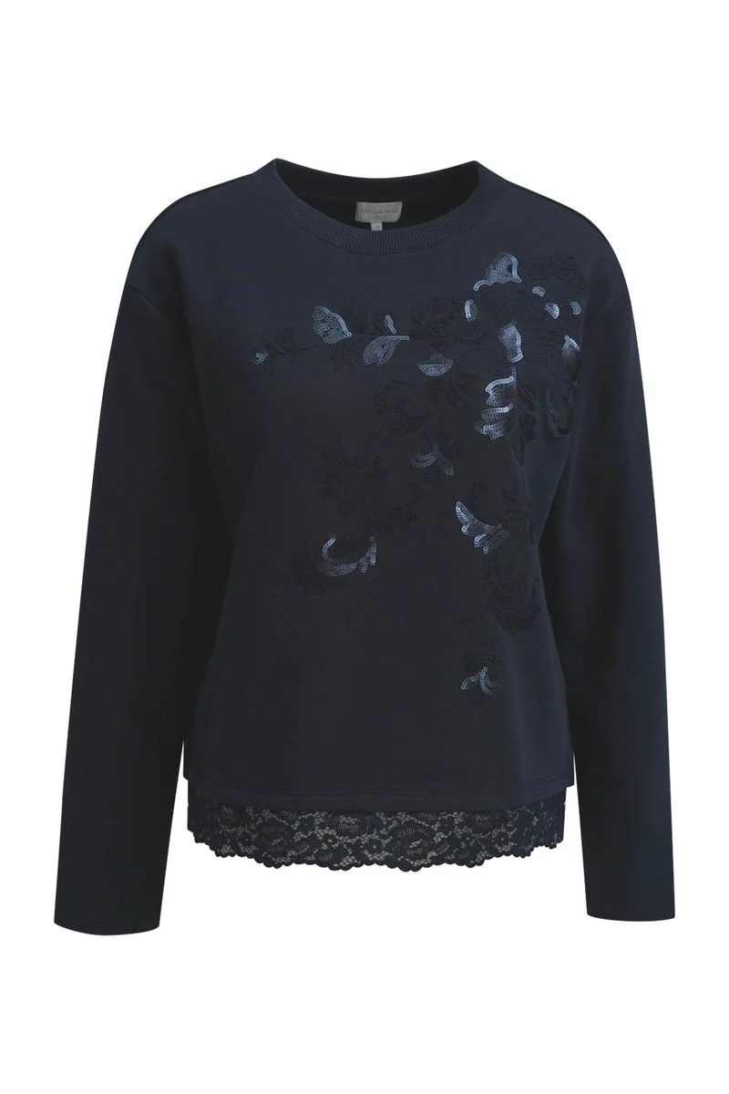 round neck sweatshirt 1/1 sleeve + lace at hem