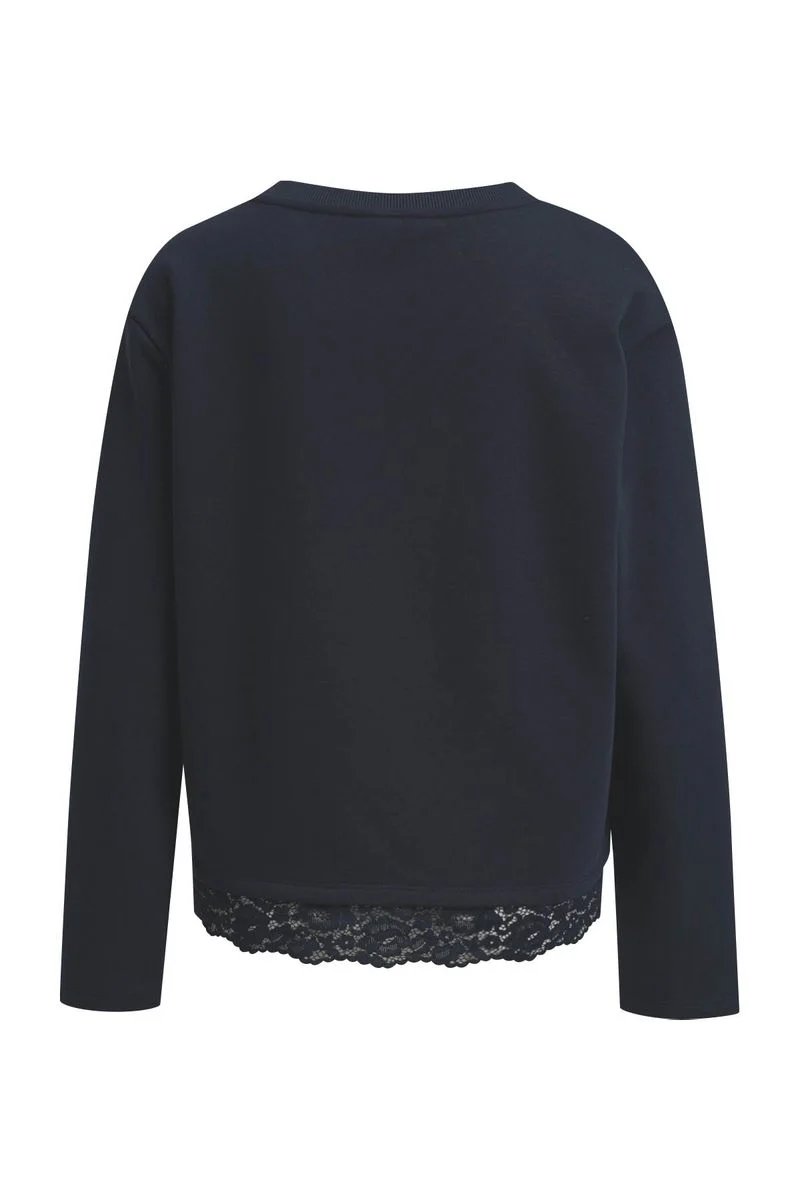 round neck sweatshirt 1/1 sleeve + lace at hem