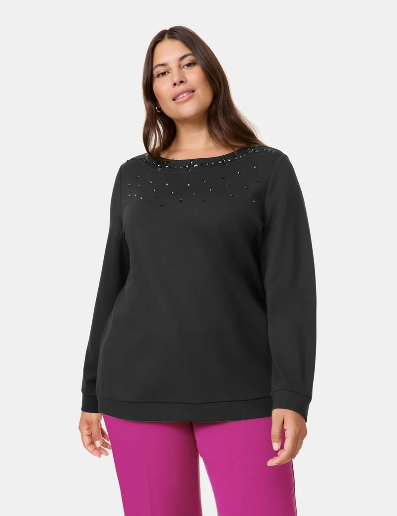 Samoon Damen Sweatshirt mit Ziersteinen