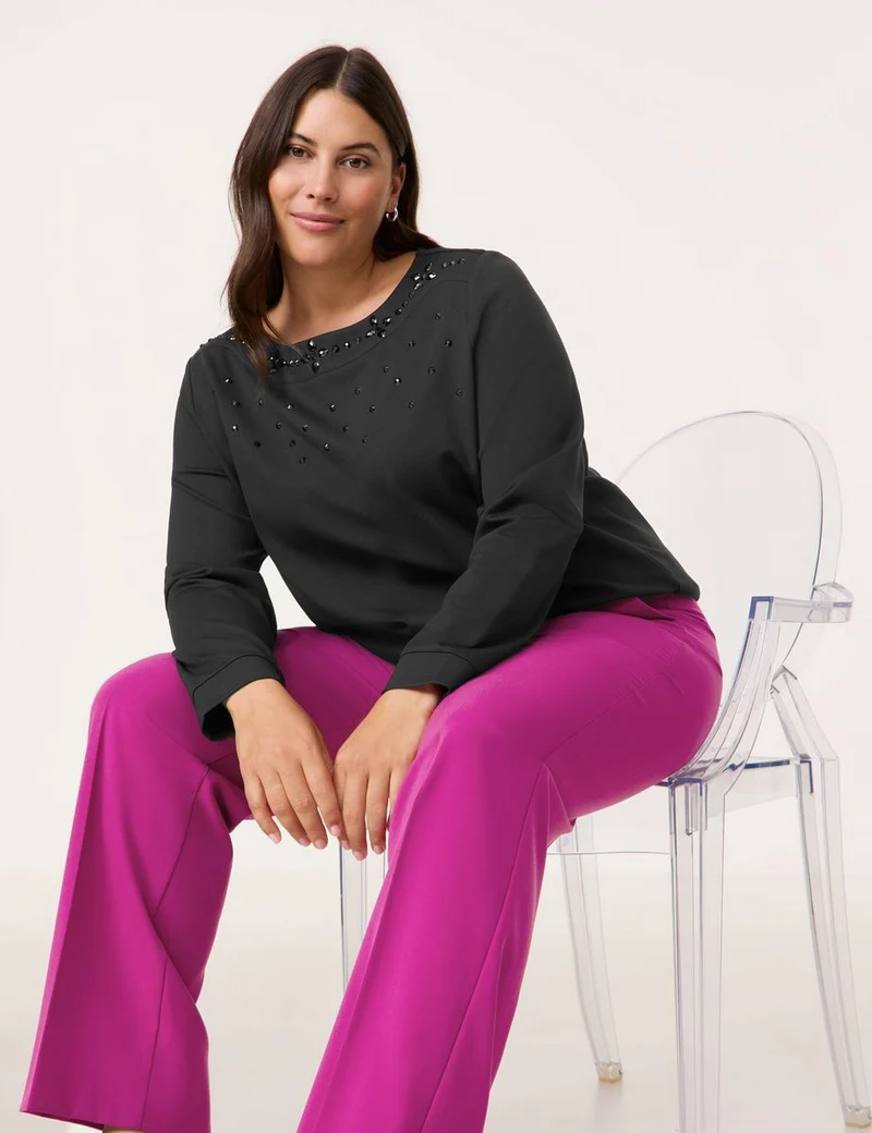 Samoon Damen Sweatshirt mit Ziersteinen