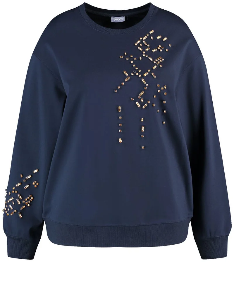 Samoon Damen Sweatshirt mit Glitzersteinen